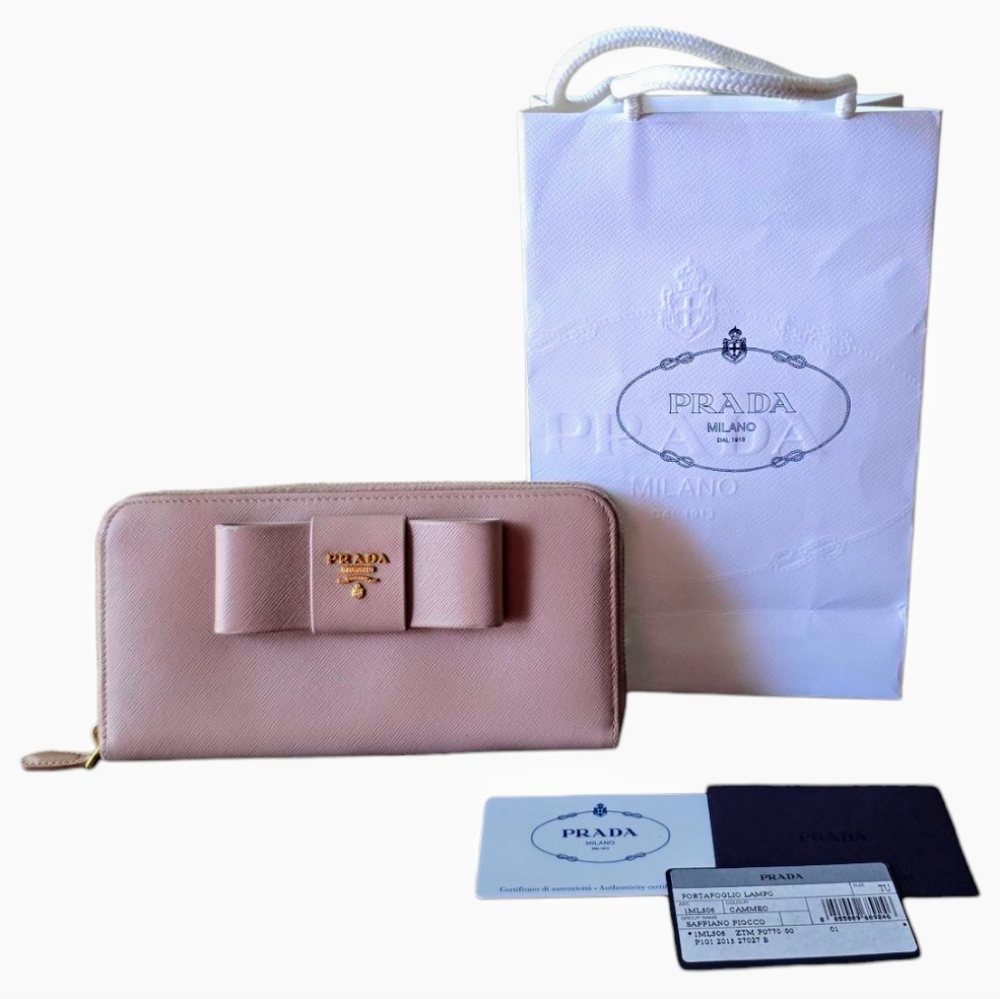 🛑🛑 SOLD 🛑🛑Prada Saffiano Fiocco Zip Continental Wallet In Cammeo***EUC*** - Picture 2 of 10